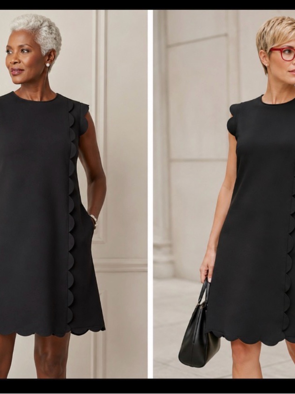 Ted Baker Black Scallop-Trim Mini Shift Dress